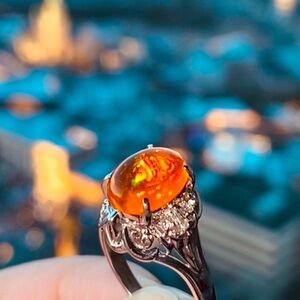 2.02 ct Fire Opal Platinum Ring size 5.75